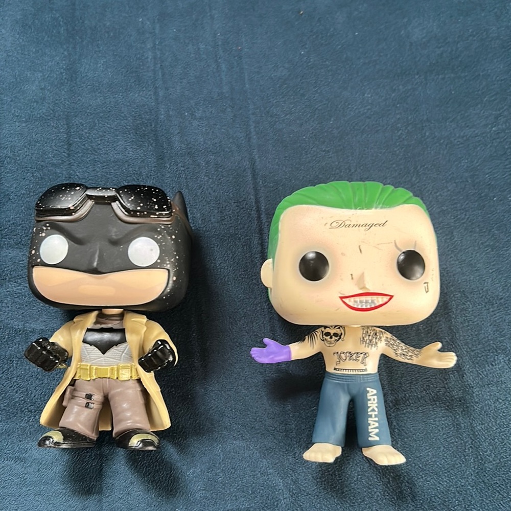 Funko Batman in trench coat and Suicide Squad Joker *no boxes*